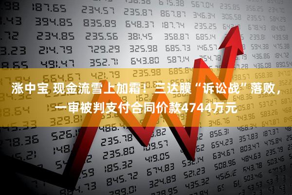 涨中宝 现金流雪上加霜！三达膜“诉讼战”落败，一审被判支付合同价款4744万元